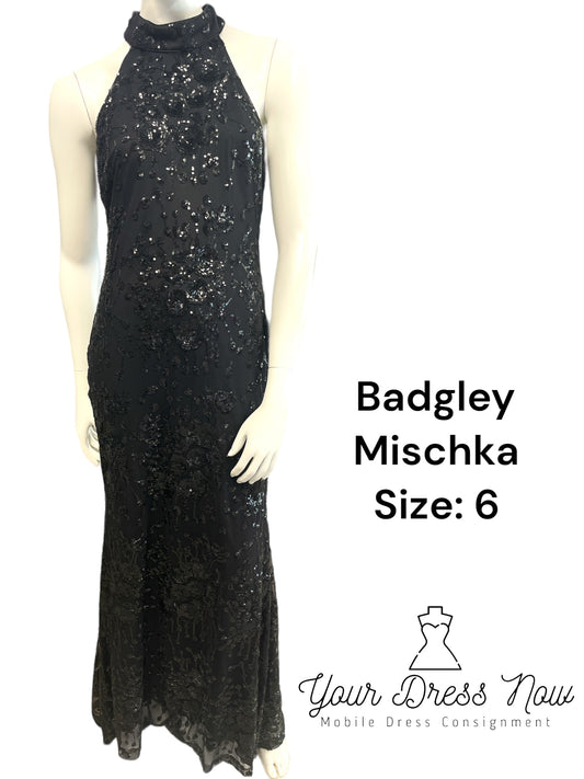 Badgley Mischka, Black, Sequin Gala Dress, Size: 6