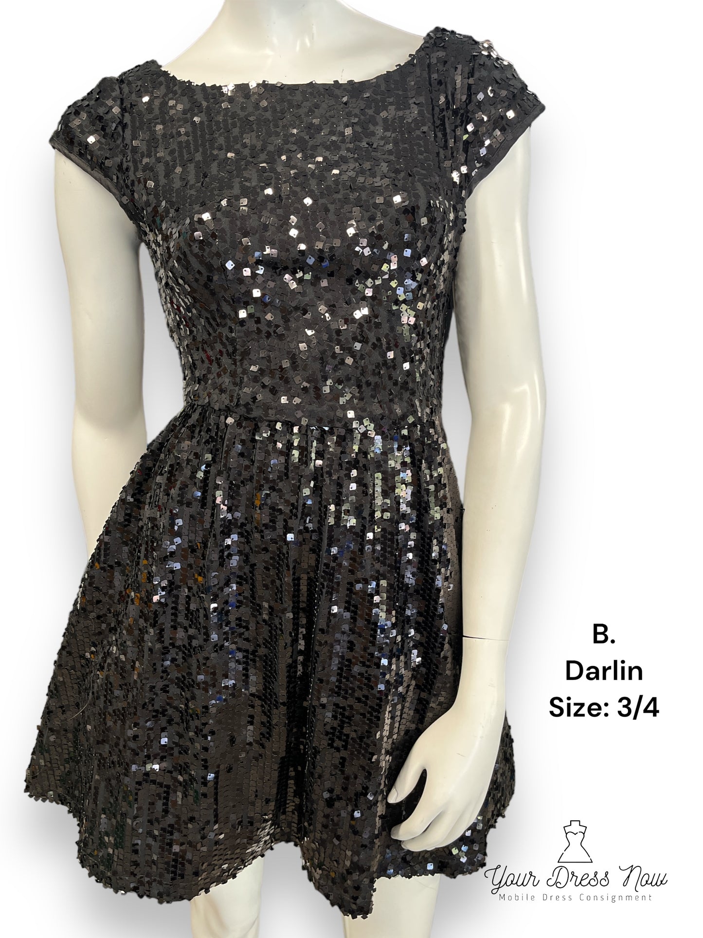 Black, sequin, cocktail dress, Size: 3/4