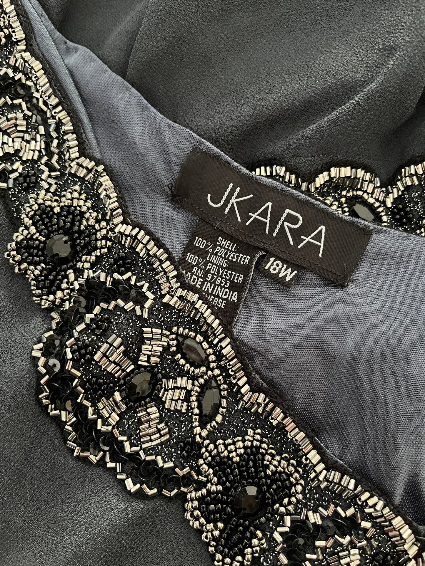 Gray, Beaded, Gala Dress, JKARA, Size 18W