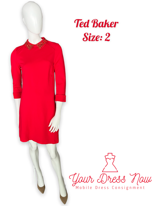 Stunning, Red, Ted Baker Red Dress, Size 2