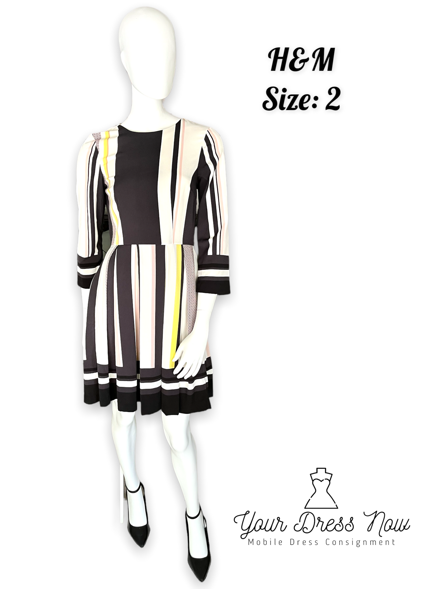 Chic, Black and White, Long-Sleeved Dress, H&M, Size 2