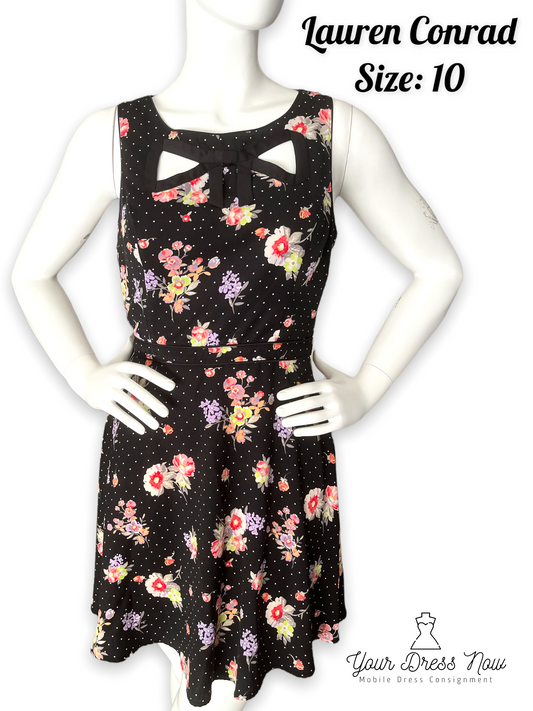 Lauren Conrad, Black Floral Dress, Size 10