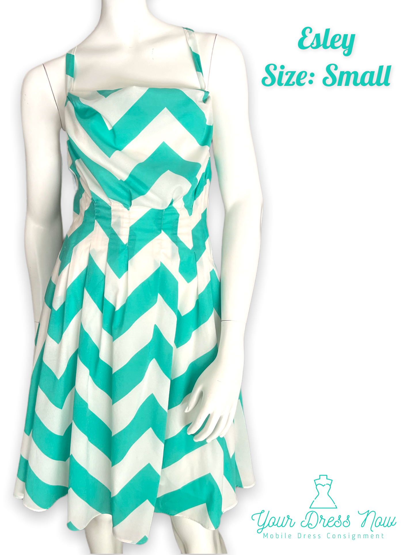 Flirty Teal and White Party Dress, Size Small