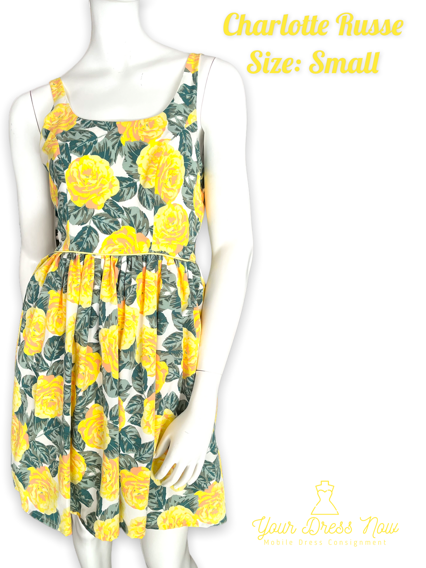 Fun, Floral Yellow Dress, Size Small