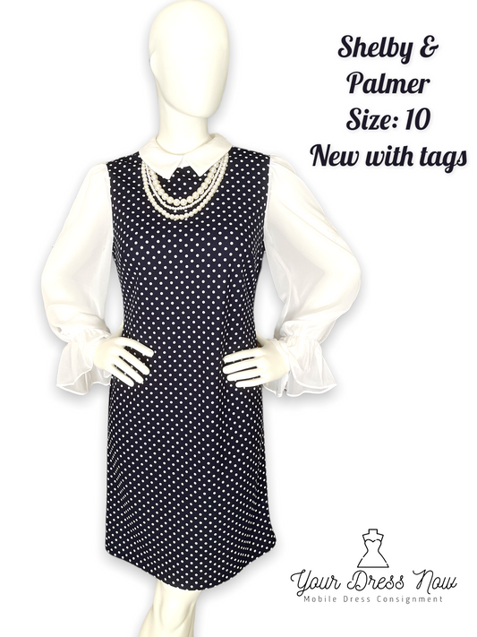 Blue and White Polka Dot Dress, New with Tags, Shelby & Palmer, Size 10