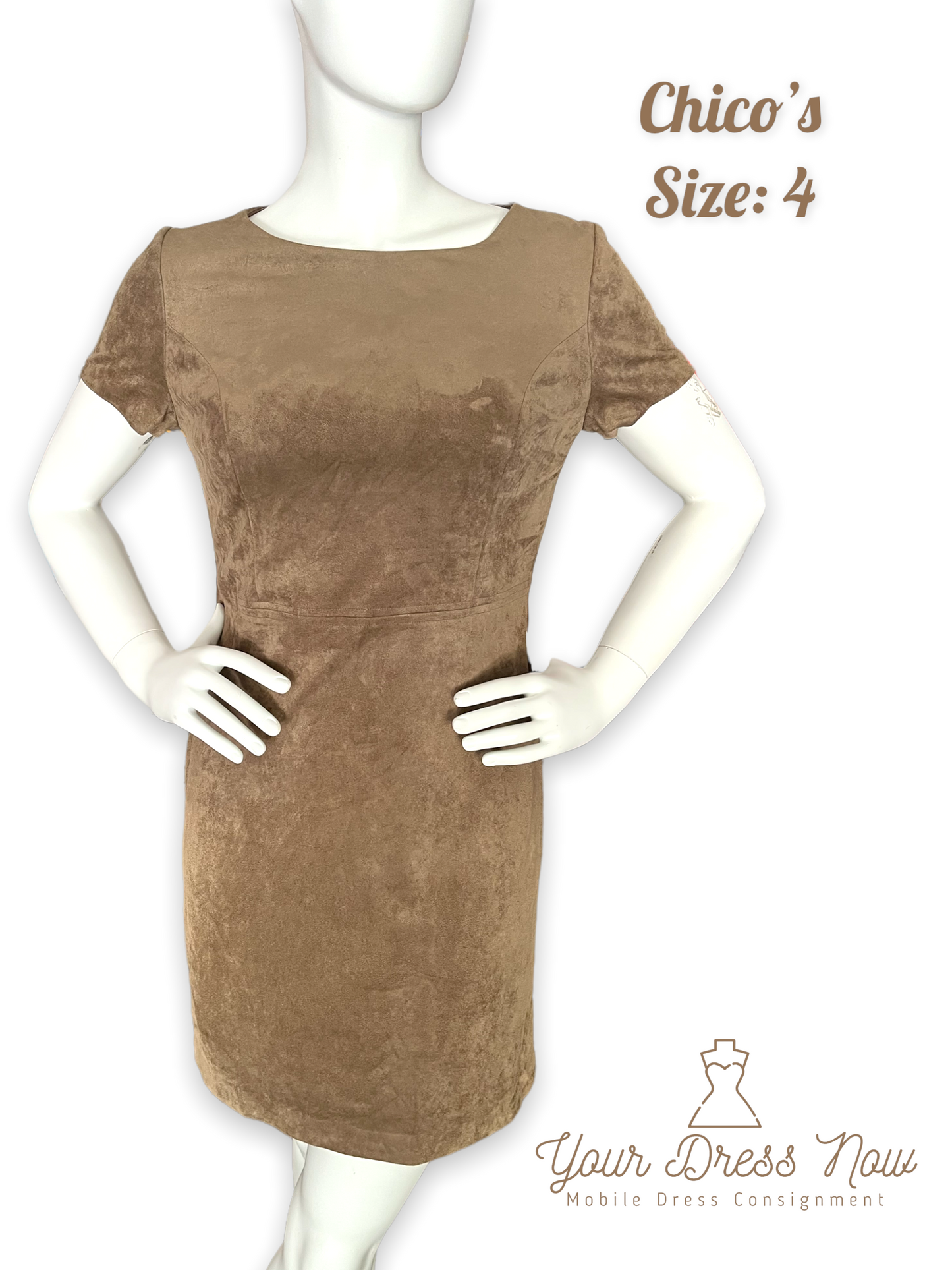 Faux Suede Tan Professional Dress, Chico's, Size 4