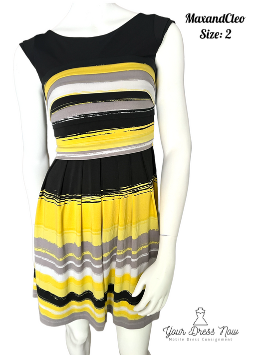 Black and Yellow Classic Style Dress with Pockets, Size 2