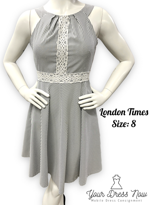 Black and White, Seersucker Dress, London Times, Size 8