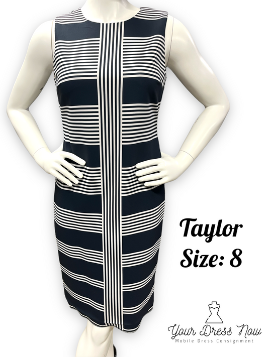 Taylor, Navy Blue and White Dress, Size 8