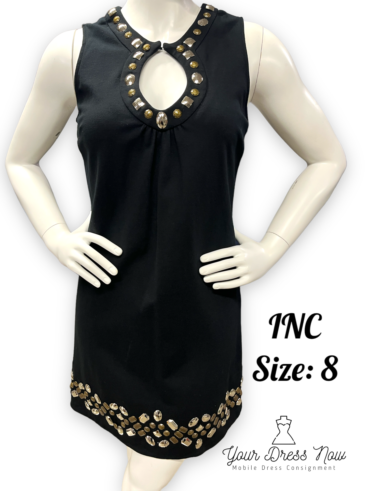 I-N-C Black Jeweled Dress, Size 8