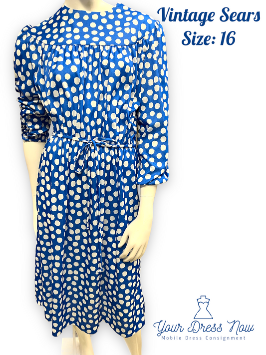 Vintage, Blue and White Dress, Size 16 (More like a size 6/8)