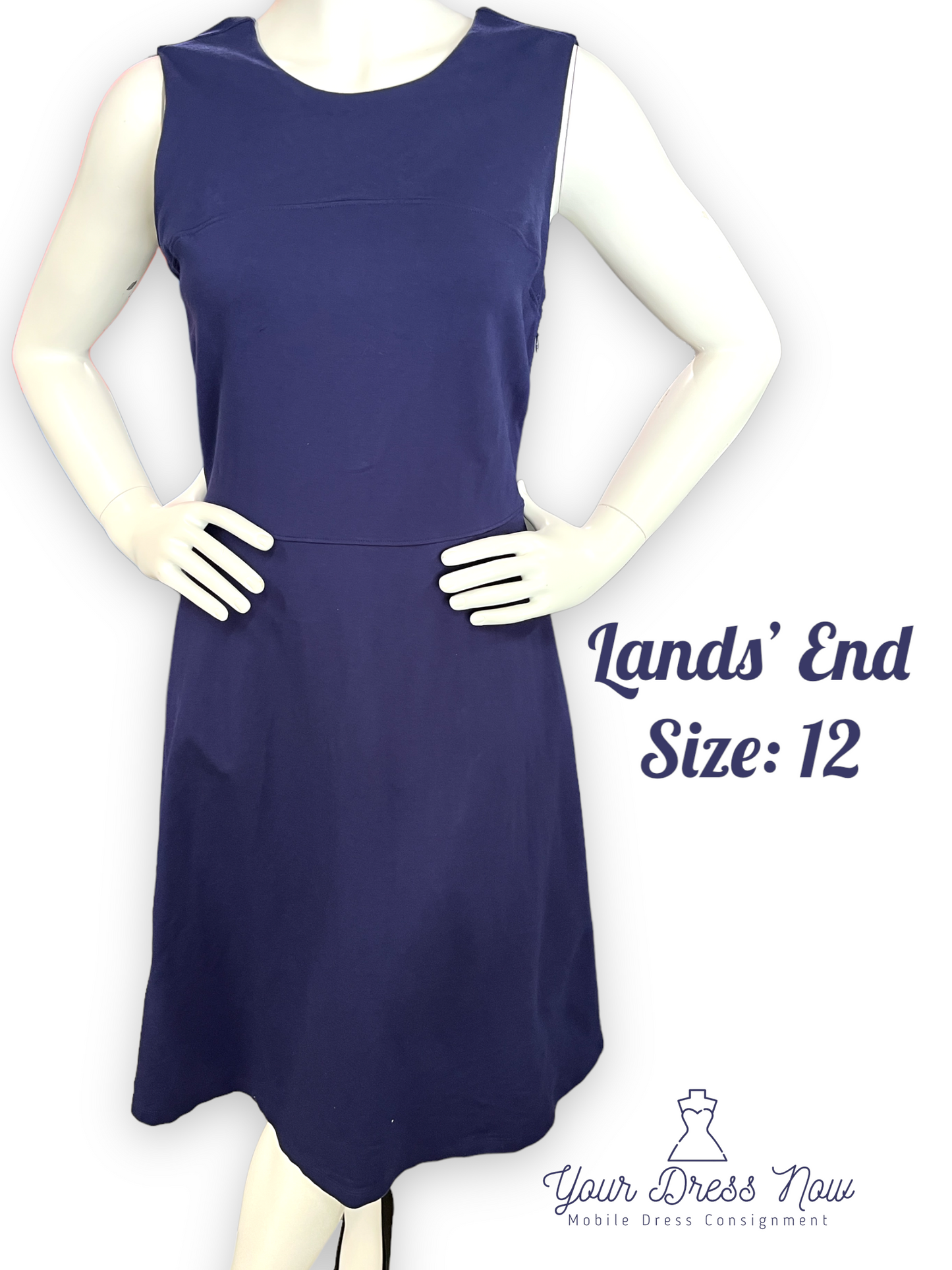 Stretchy, Versatile Navy Blue Dress, Lands' End, Size 12