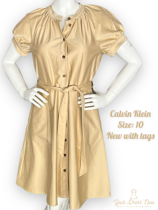 Calvin Klein, Tan Dress with Pockets, New with Tags, Size 10