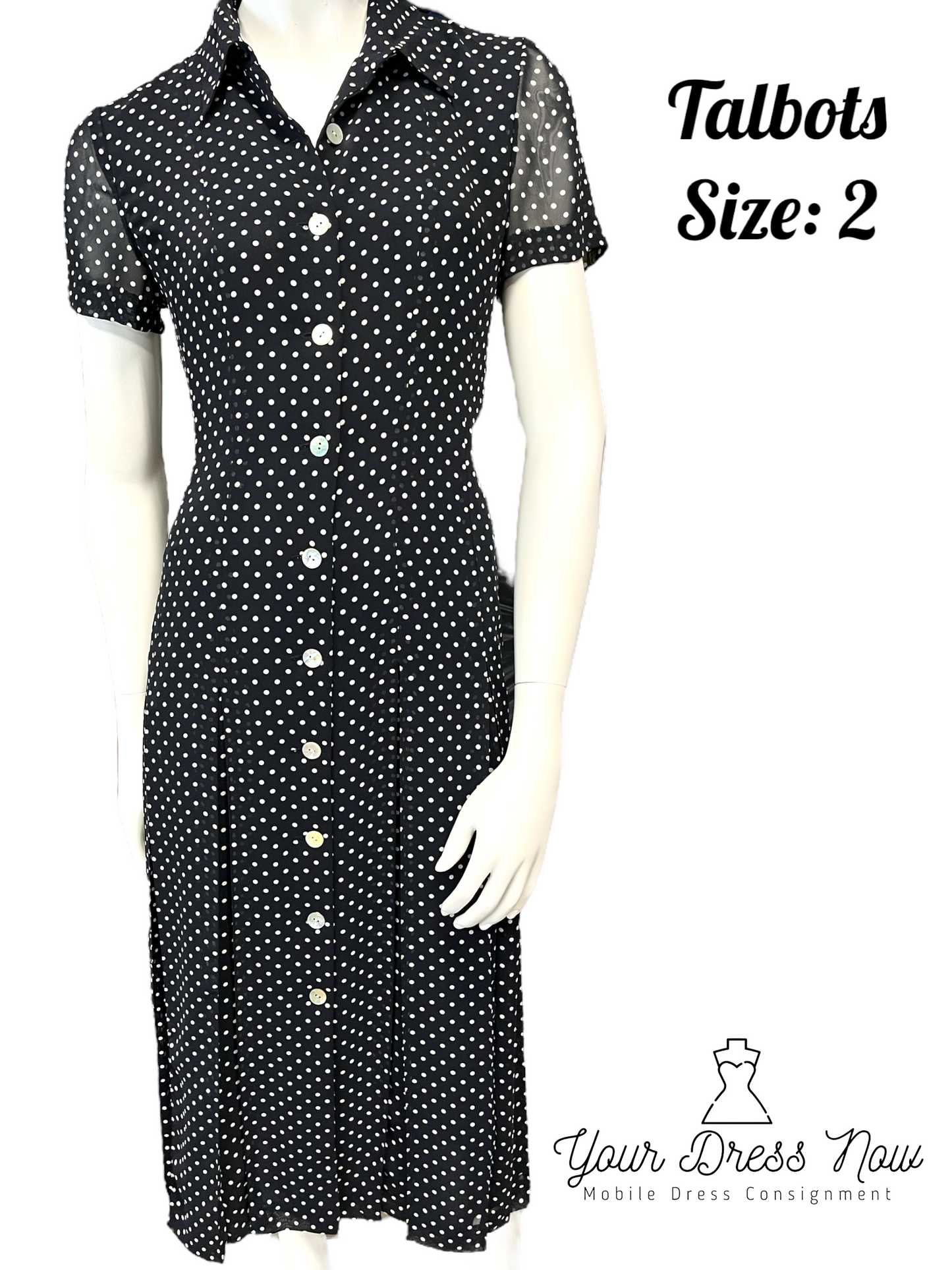 Talbots, Black and White, Polka Dot Dress, Size 2