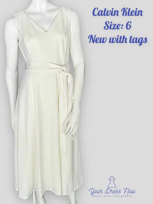 Classic, White, Calvin Klein Dress with Pockets, New with Tags, Size 6