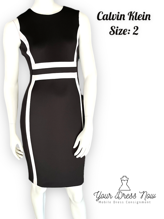 Calvin Klein, Black and White Pencil Dress, Size 2