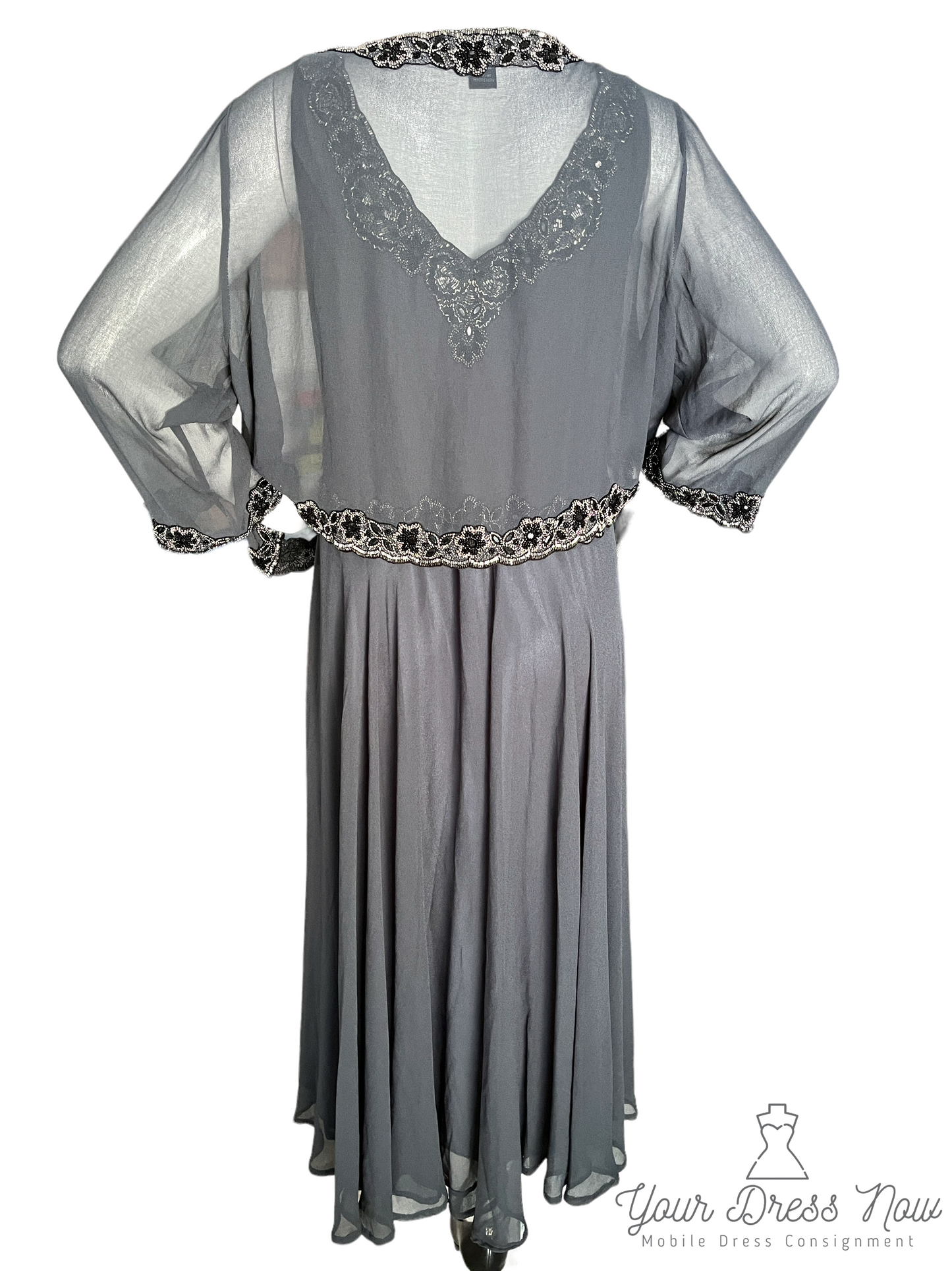 Gray, Beaded, Gala Dress, JKARA, Size 18W