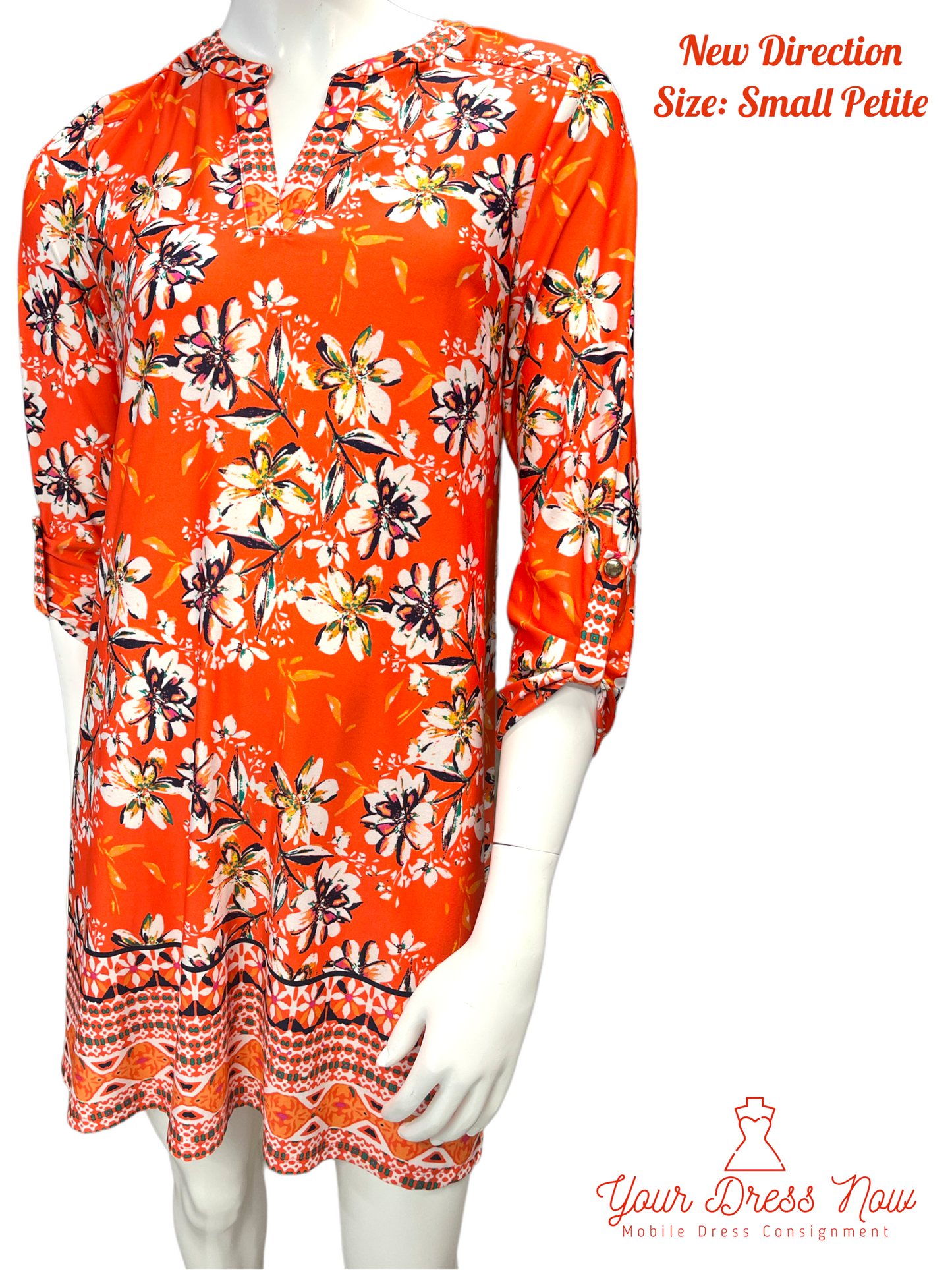 Orange, Floral and Fun Dress, New Direction, Size: Small Petite