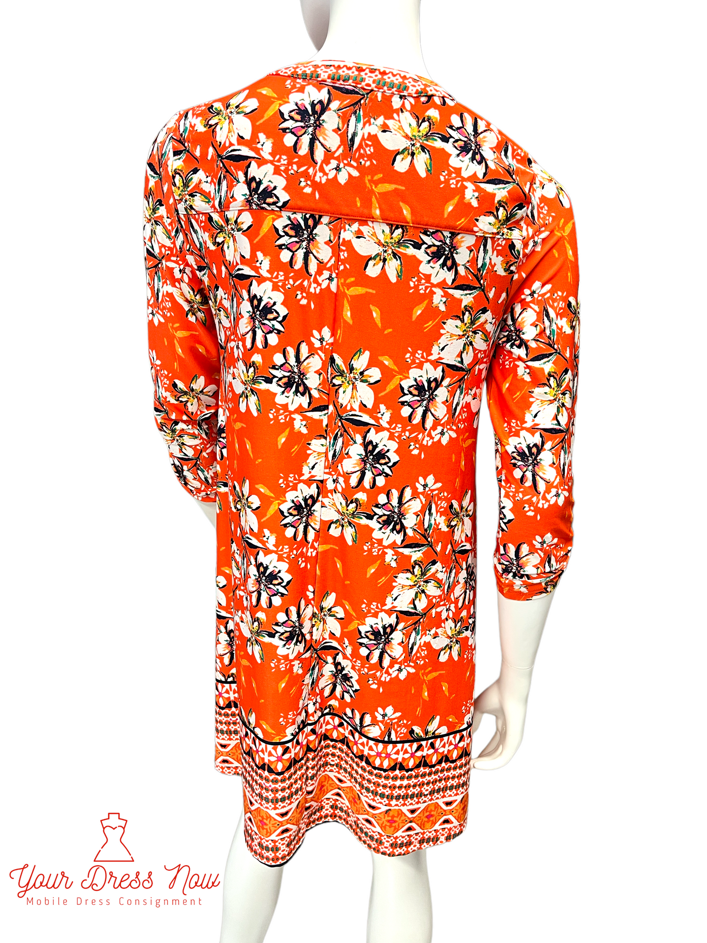 Orange, Floral and Fun Dress, New Direction, Size: Small Petite